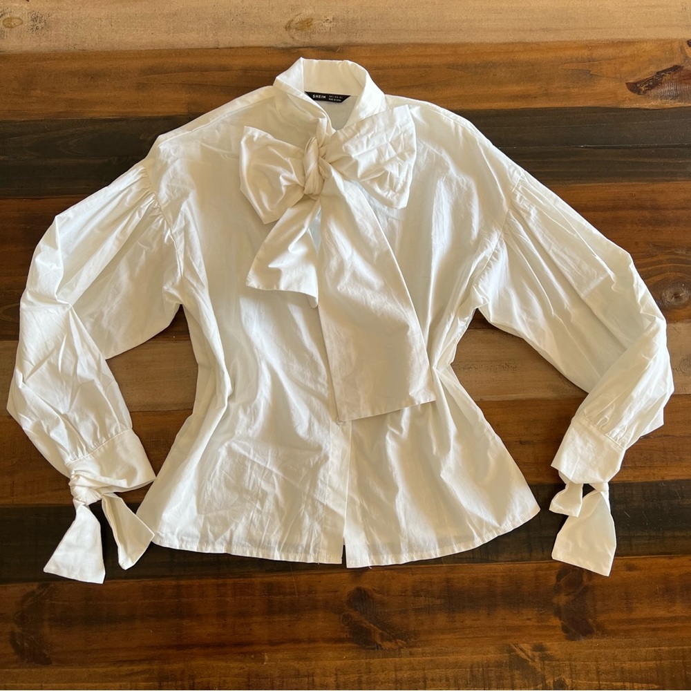 Off white shein bow button down blouse small